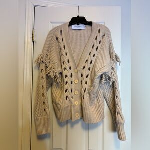 Equipment Beige Fringed Knit Cashmere Cardigan